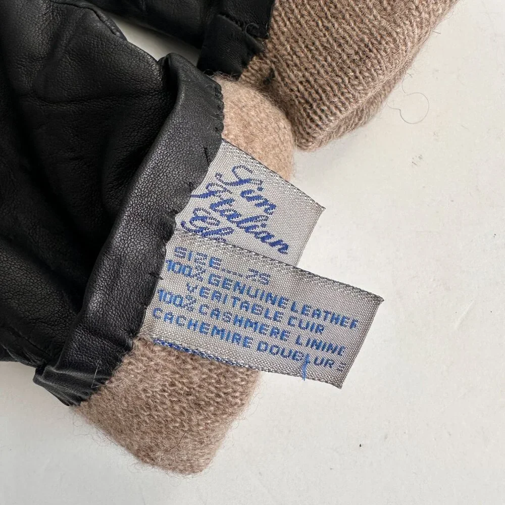 Genuine Italian Leather Women's Gloves W/ Woven Brown Accent & Cashmere Lining